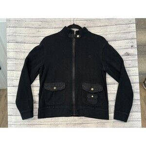 Lauren By Ralph Lauren Womens Sweater Sz M Full Zip Up Black Racer Jacket LS